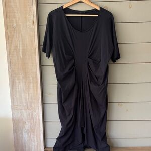 COS Draped Navy Blue Cotton Dress | Size M